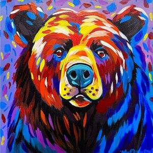 Original Art- Colorful Bear Painting- signed by the Artist- Me :)